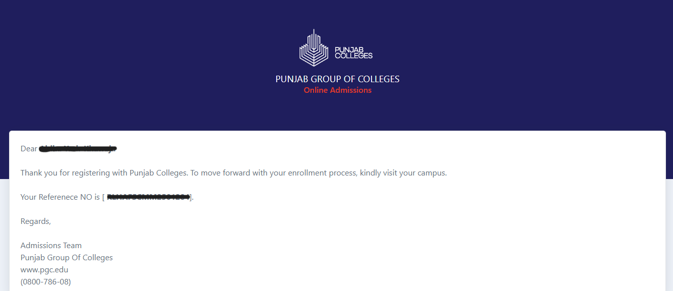 Steps to fill PGC Online Admission Form